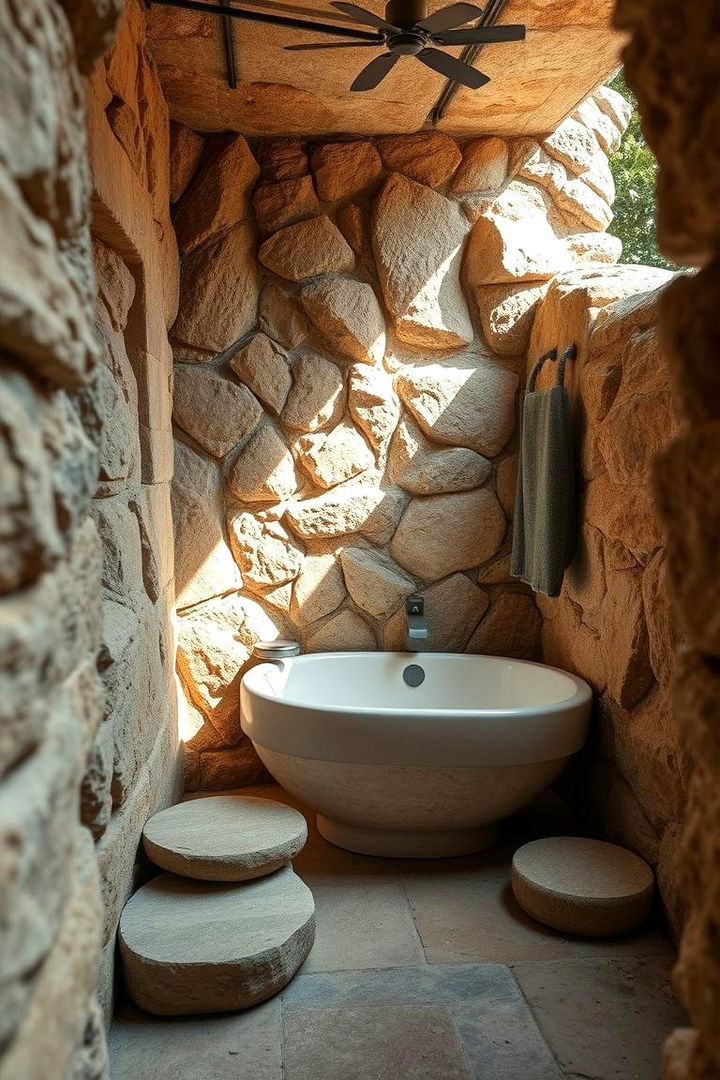 Natural Stone Accents - Rustic Outdoor Bathroom Ideas for Garden Retreats