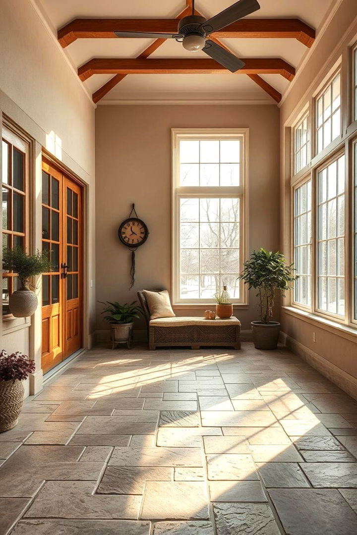 Natural Stone Tile Elegance - Sunroom Tile Floor Ideas for Seamless Indoor-Outdoor Style