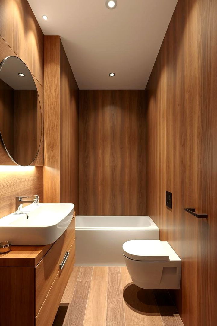 Natural Wood Elegance Paneling - Bathroom Wall Paneling Ideas to Elevate Your Interior Design