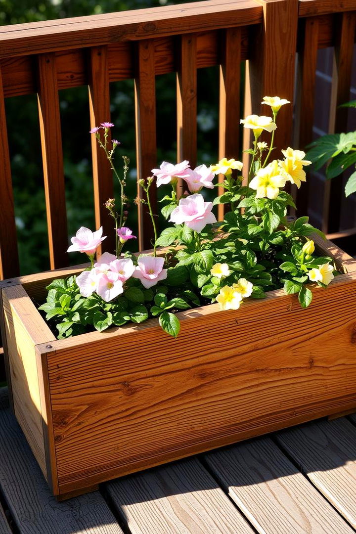 Natural Wooden Planter Boxes - Deck Decorating Ideas With Plants for Natural Charm