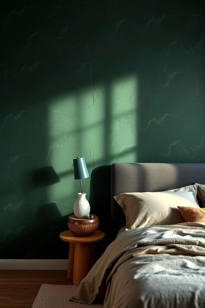 Nature Inspired Accent Wall - Dark Green Bedroom Ideas for a Relaxing Ambiance
