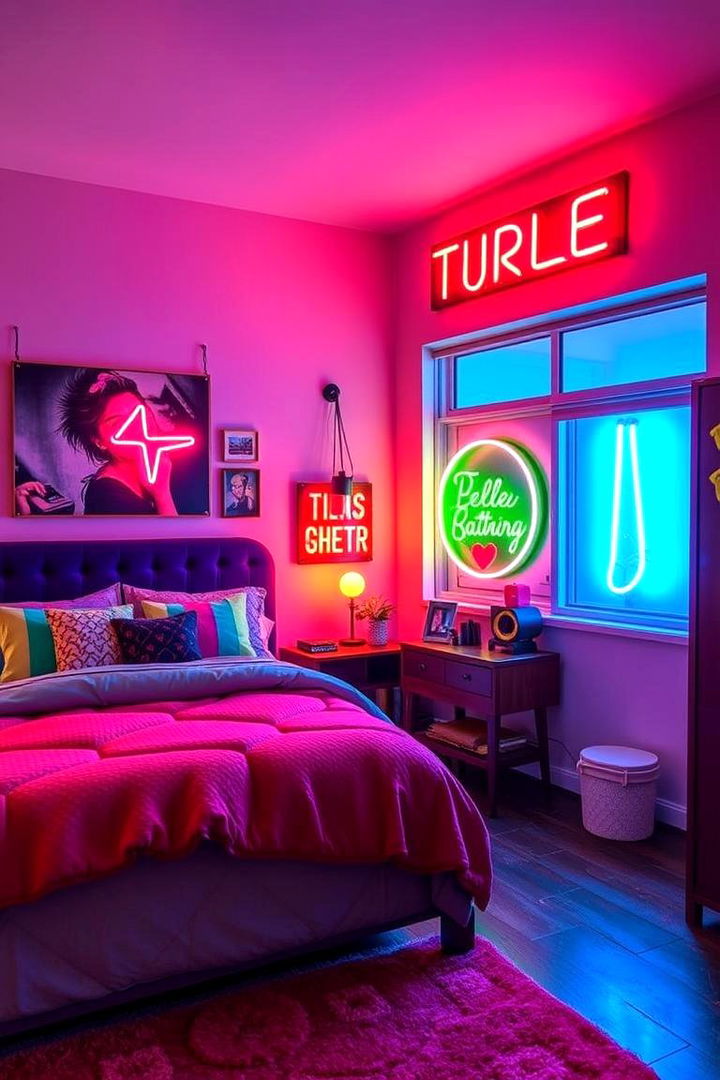 Neon Glow Accents - 80s Bedroom Ideas: Neon Lights & Bold Patterns for Retro Vibes