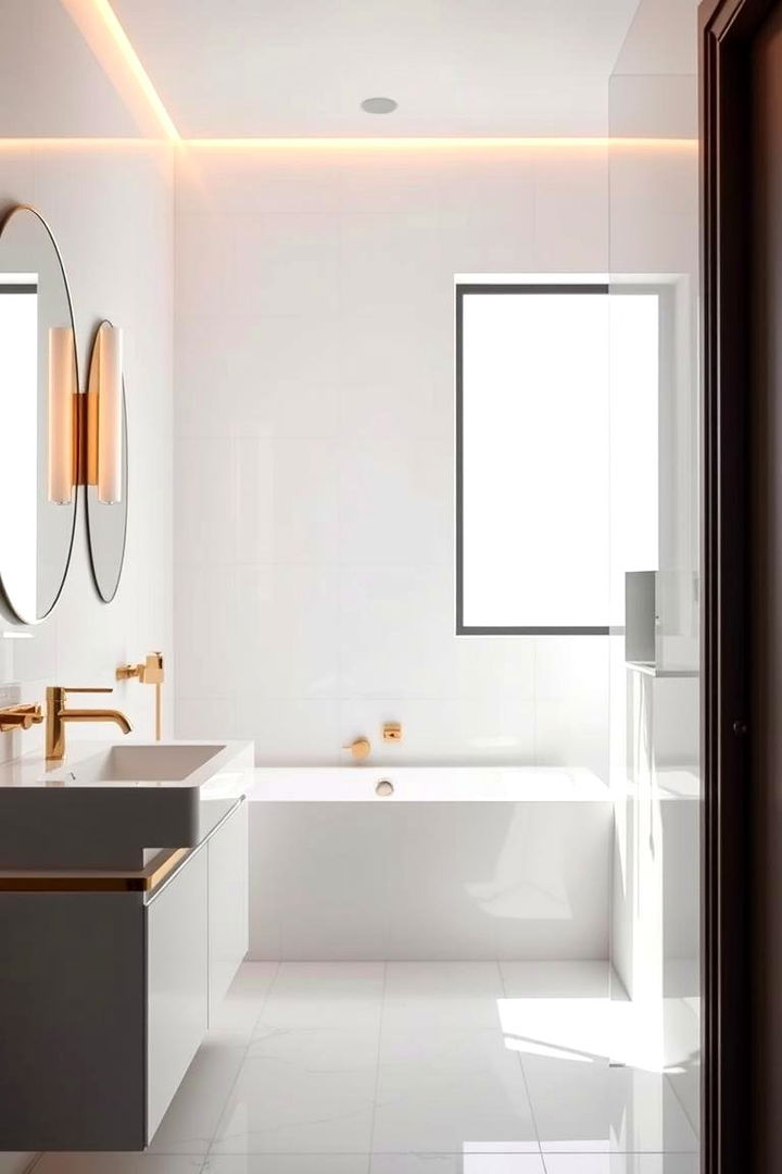 Radiant Modern Minimalism - White & Gold Bathroom Ideas: Elegant Luxury Designs