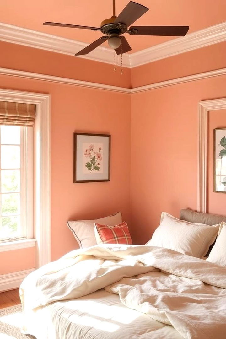 Radiant Peach Wall Accents - Soothing Peach Bedroom Ideas for a Serene Retreat