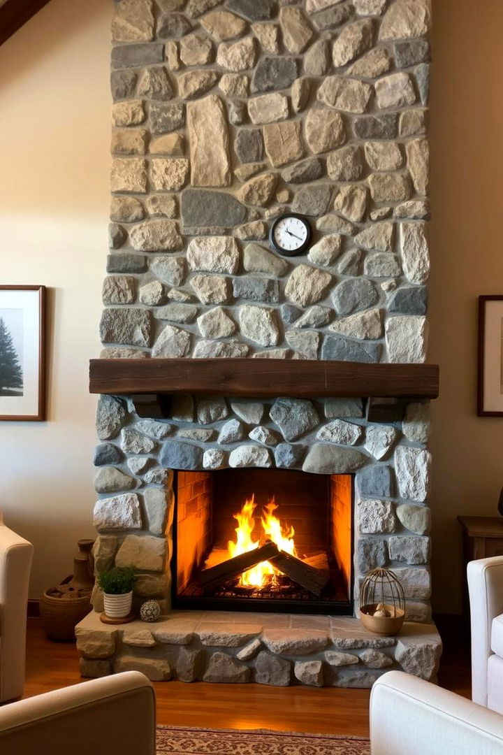 Rustic Charm Redefined - Floor-to-Ceiling Stone Fireplace Design Ideas
