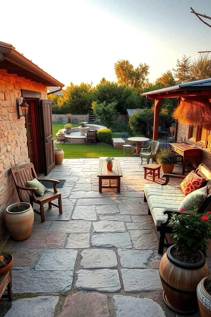 Rustic Charm Stone Patio Design - Stone Patio Layouts to Transform Your Backyard Oasis