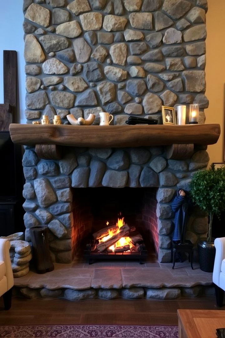 Rustic Charm in Stone Mastery - Floor-to-Ceiling Stone Fireplace Design Inspirations