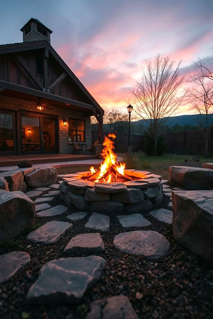 Rustic Stone Oasis Fire Pit - Backyard Fire Pit Ideas for Cozy Landscaped Gatherings