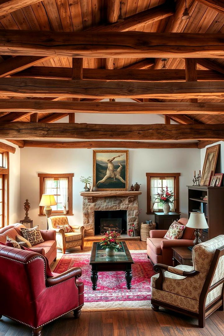 Rustic Warmth with Exposed Wood Beams - Exposed Beam Living Room Design Ideas & Inspirations