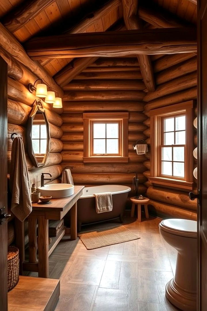 Rustic Warmth with Timber Accents - Rustic Log Cabin Bathroom Design Inspiration Ideas