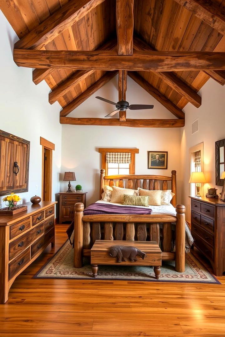 Rustic Western Charm with Natural Wood Accents - Cozy Western-Themed Bedroom Design Ideas