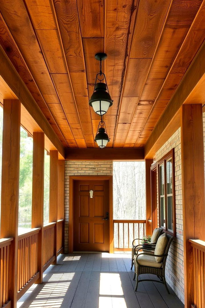 Rustic Wood Accent - Porch Ceiling Ideas to Enhance Your Outdoor Aesthetic