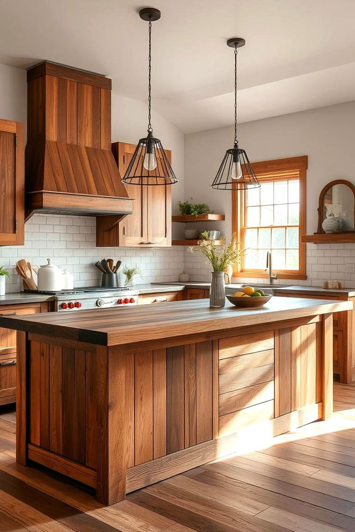 Rustic Wood Elegance - Farmhouse Kitchen Island Ideas for a Spacious, Rustic Look