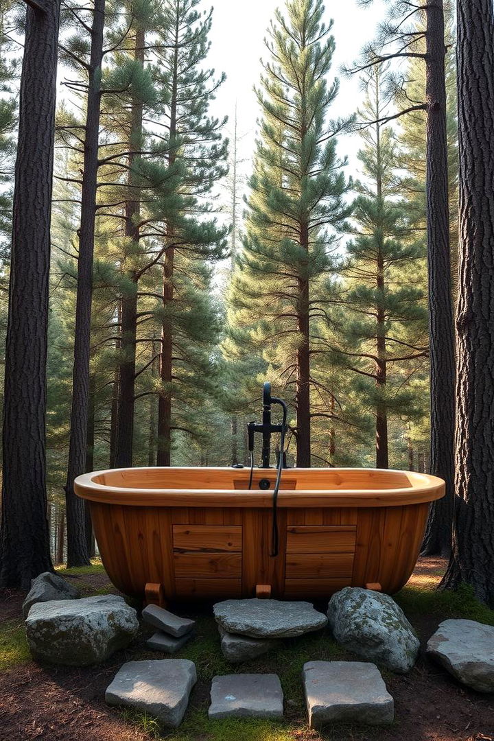 Rustic Wooden Bathtub Haven - Outdoor Bathtub Ideas for a Relaxing Retreat