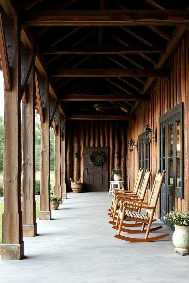 Rustic Wooden Charm - Barndominium Front Porch Ideas for Curb Appeal