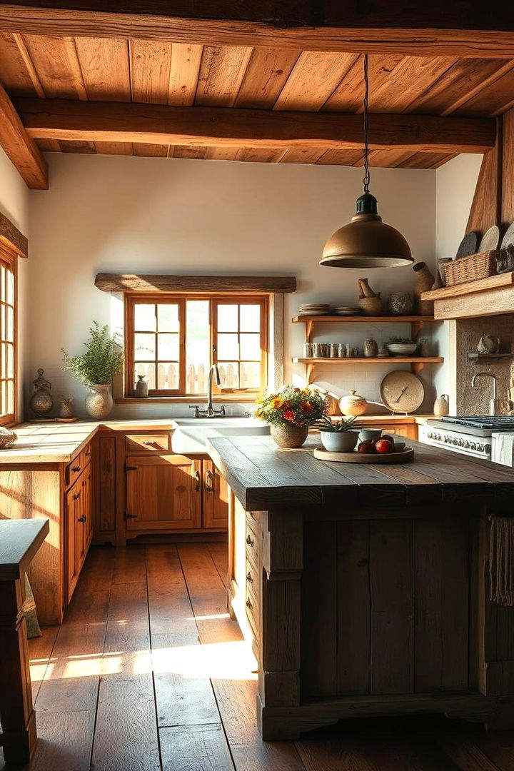 Rustic Wooden Island Features - Primitive Kitchen Ideas for Rustic Charm & Timeless Design