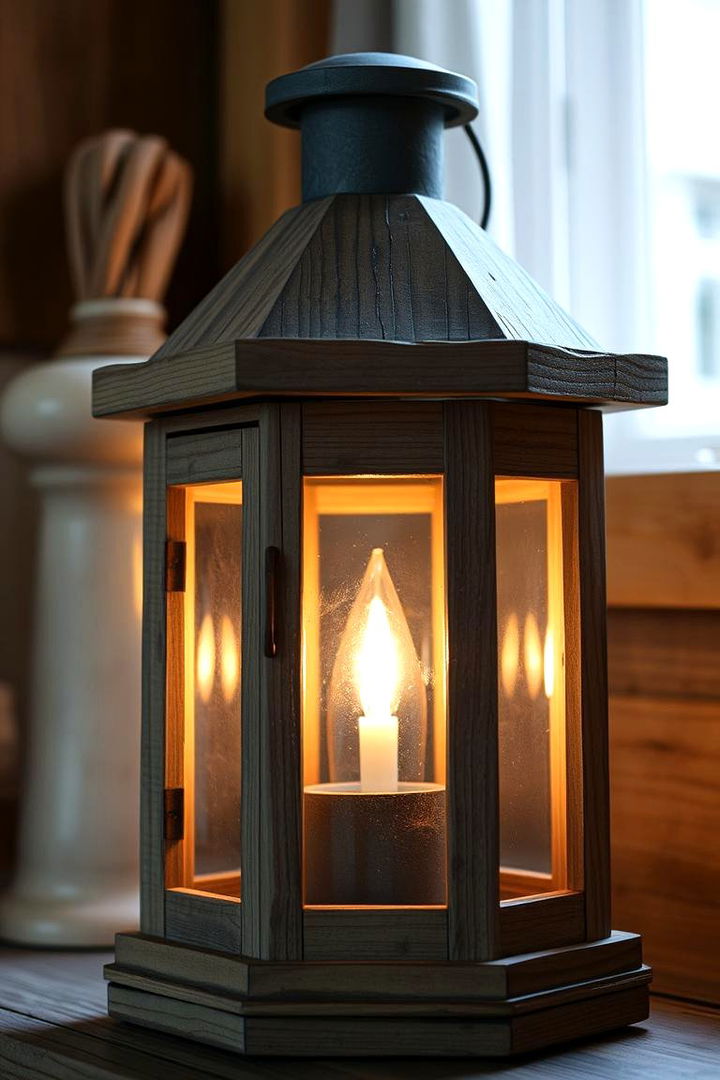 Rustic Wooden Lantern Charm - Charming Lantern Centerpiece Ideas for Memorable Dining Experiences