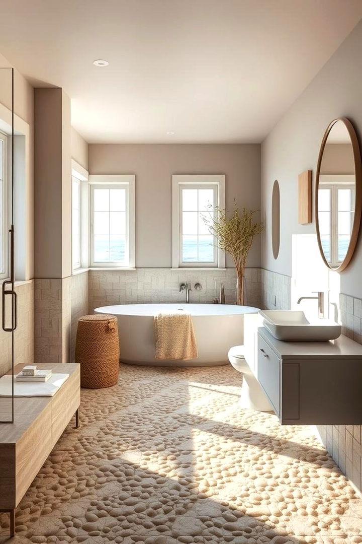 Seaside Escape Ambiance - Natural Pebble Tile Bathroom Ideas for Spa-Like Retreats