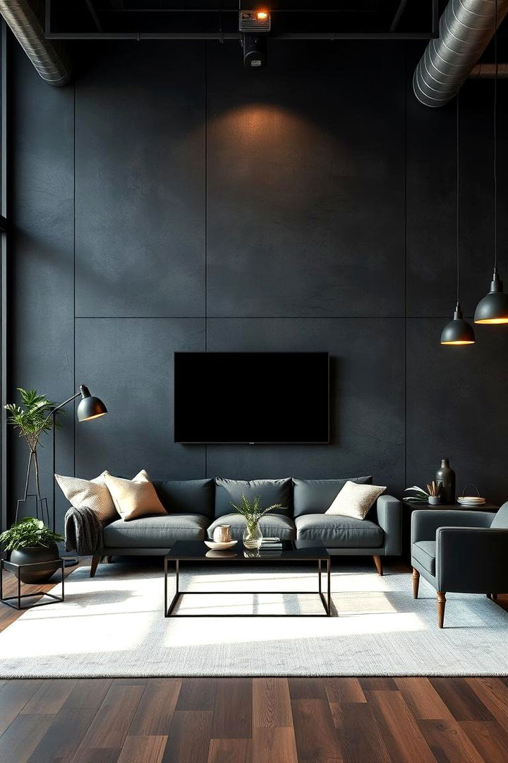 Sleek Industrial Concrete Finish - Black Accent Wall Ideas: Bold Focal Points for Any Room