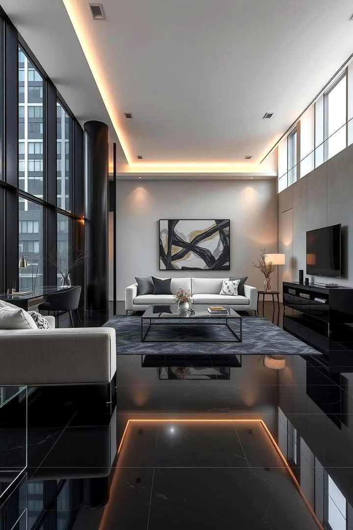 Sleek Modern Minimalism - Chic Black Floor Living Room Ideas for Modern Spaces