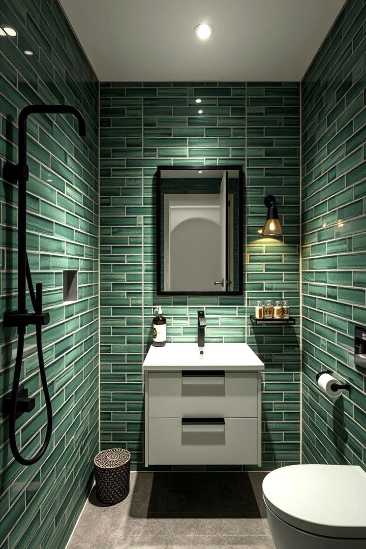 Sleek and Sophisticated Ambiance - Black & Green Bathroom Ideas for Moody Elegance