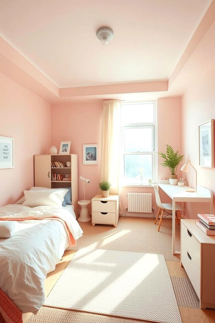 Soft Pastel Elegance - Pink Dorm Room Ideas: Stylish Small Space Solutions