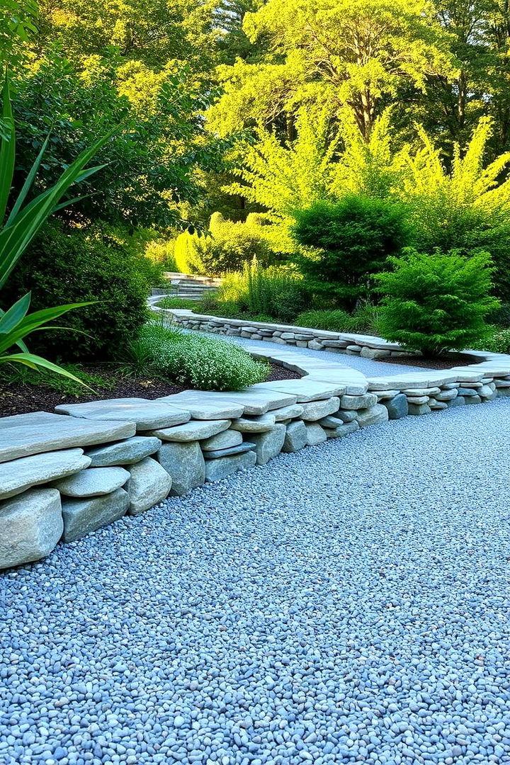 Stacked Natural Stone Edging - Gravel Driveway Edging Ideas for Clean Landscaping