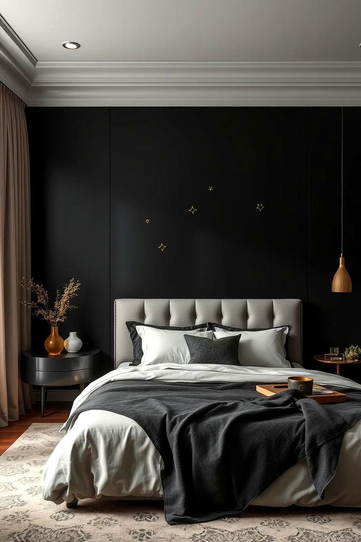 Striking Accent Walls - Black & Gold Bedroom Ideas for Luxurious Personal Spaces