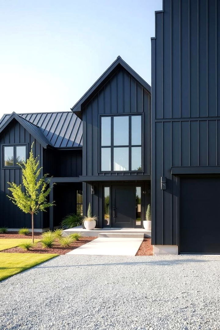 Striking Black Facade - Black Modern Farmhouse Exterior Designs for Timeless Appeal
