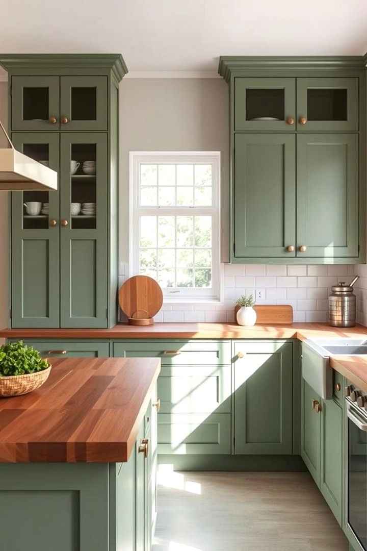 Striking Sage Green Aesthetic - Sage Green Kitchen Cabinets & Butcher Block Countertop Ideas