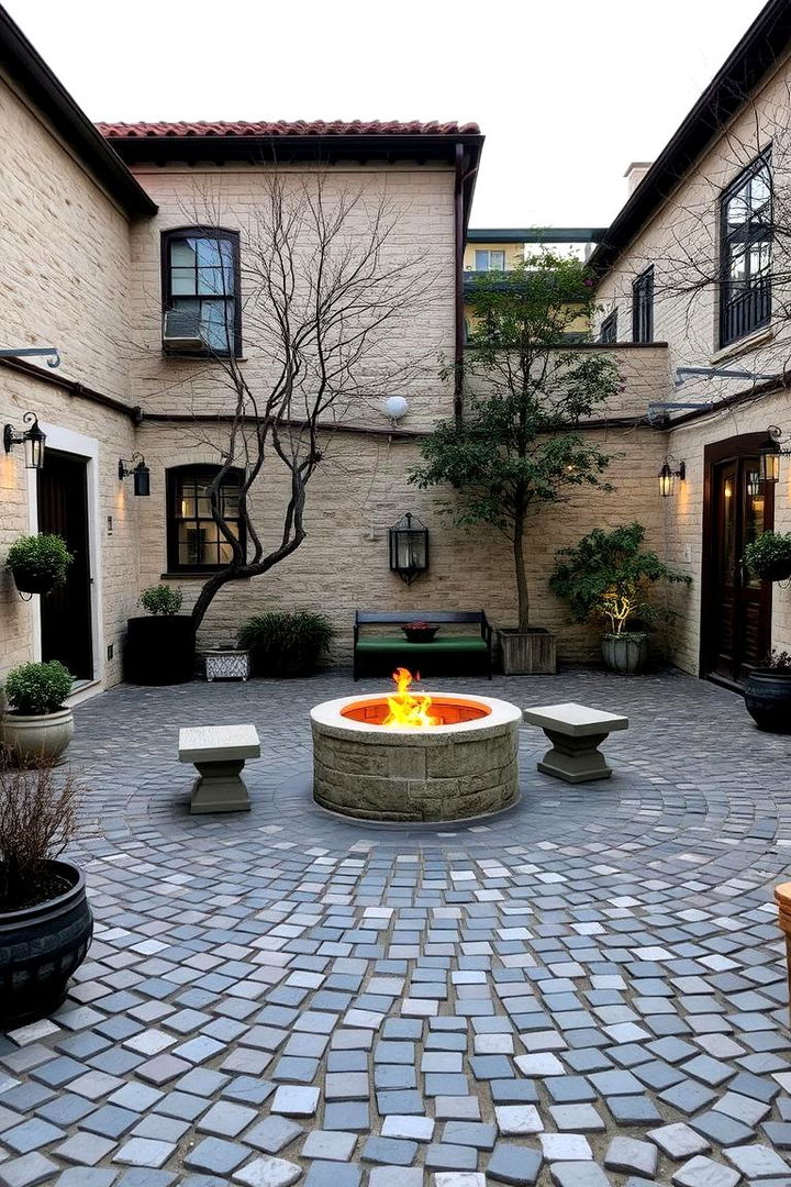 Timeless Cobblestone Charm - Stone Patio and Fire Pit Combinations for Cozy Outdoor Nights