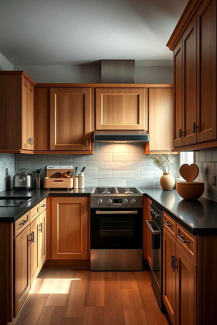 Timeless Elegance and Warm Ambiance - Bold Brown Kitchen Cabinets With Black Countertops