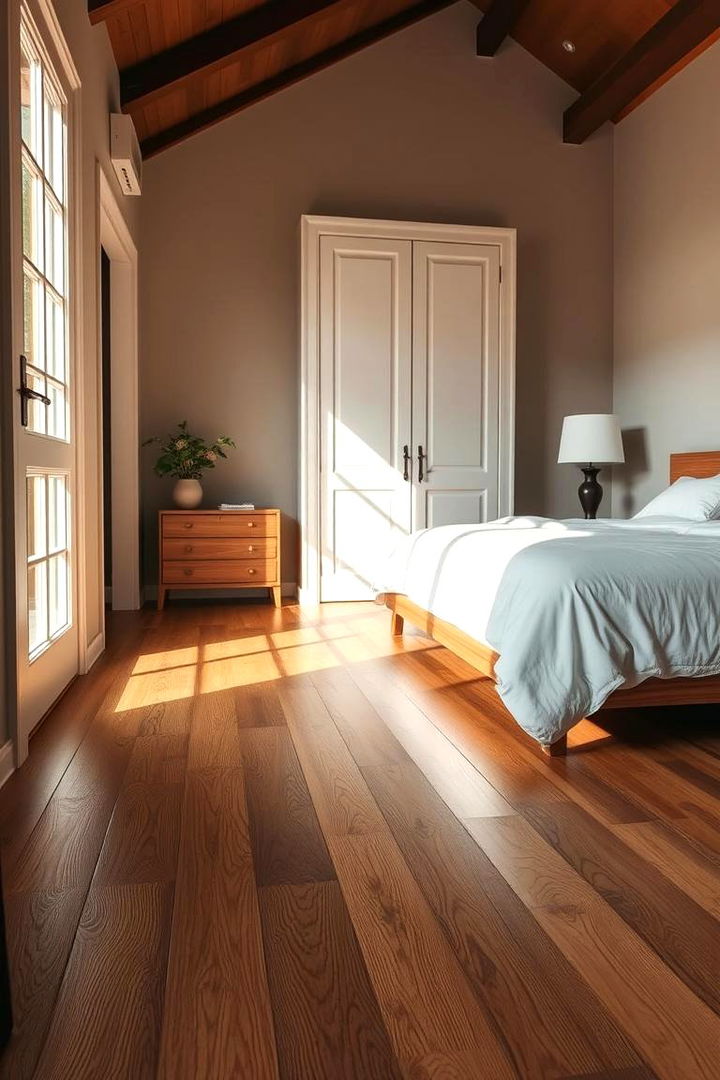 Timeless Hardwood Elegance - Bedroom Flooring Ideas: Carpet, Hardwood & Tiles