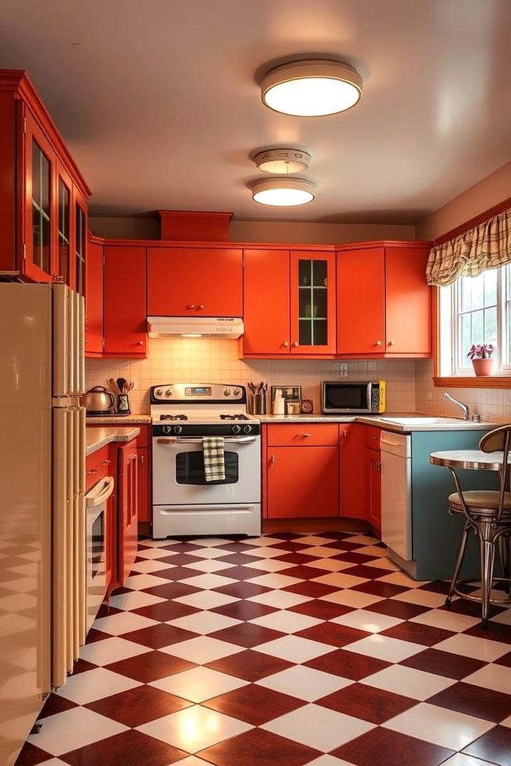 Timeless Retro Charm - Retro Kitchens Showcasing Checkered Floor Designs