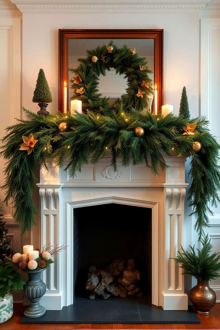 Traditional Evergreen Elegance - Mantel Garland Ideas: Seasonal & Year-Round Decor