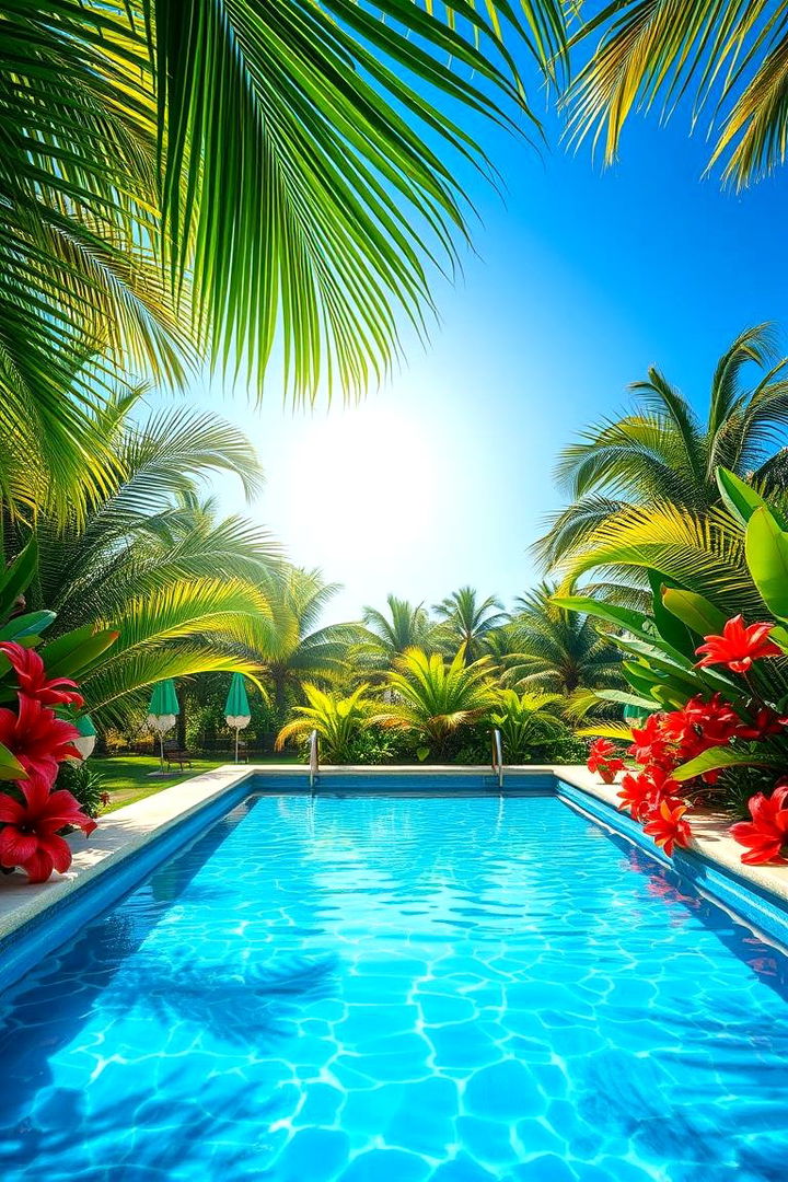 Tropical Oasis Mural - Vibrant Pool Mural Ideas to Add Artistic Flair to Your Pool