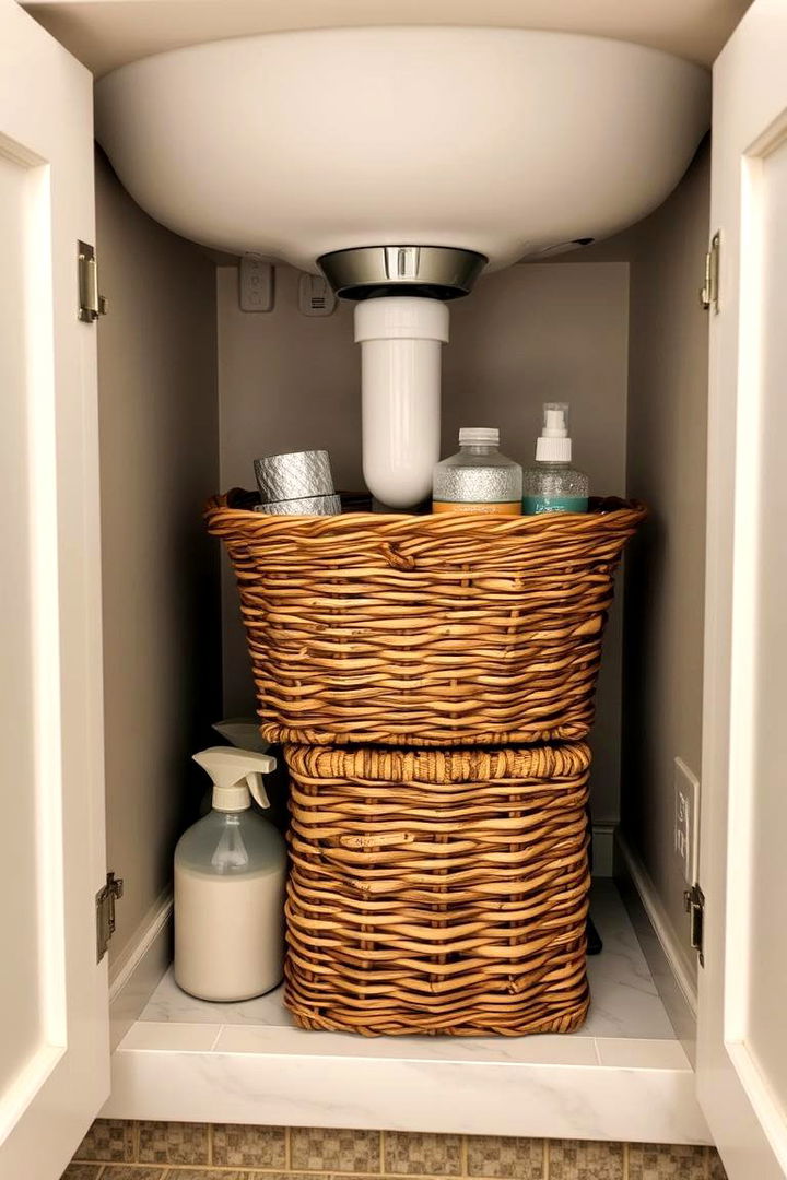 Under Sink Basket Organizer - Pedestal Sink Storage Ideas for Compact Bathroom Solutions