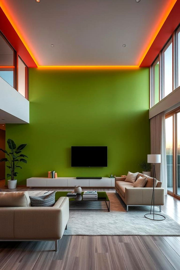 Vibrant Accent Walls - Green & Orange Living Room Ideas for Bold Color Contrast