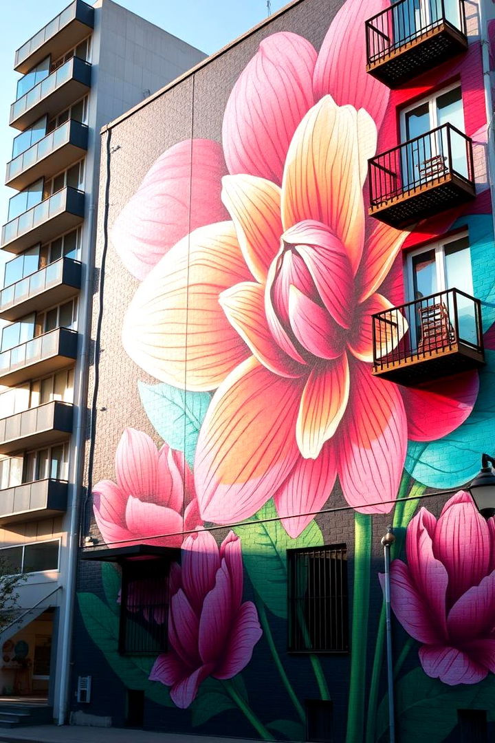 Vibrant Bloom Expressions - Flower Murals on Buildings for Urban Beauty