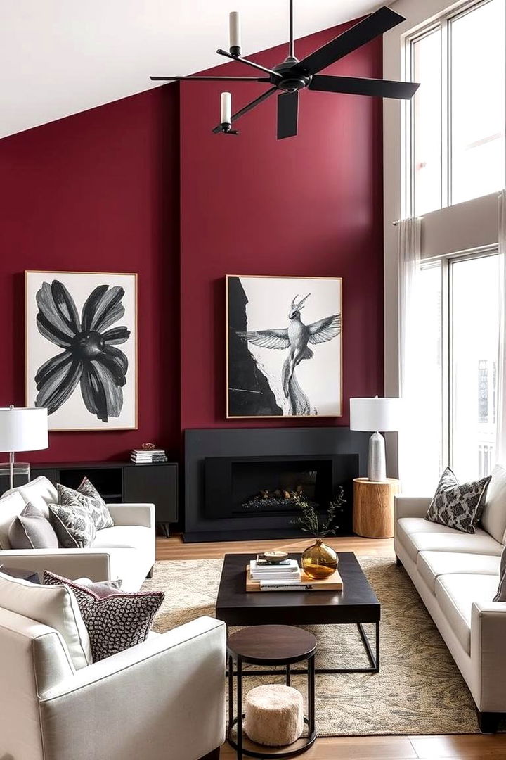 Vibrant Burgundy Accent Walls - Bold Burgundy Living Room Ideas for Dramatic Style