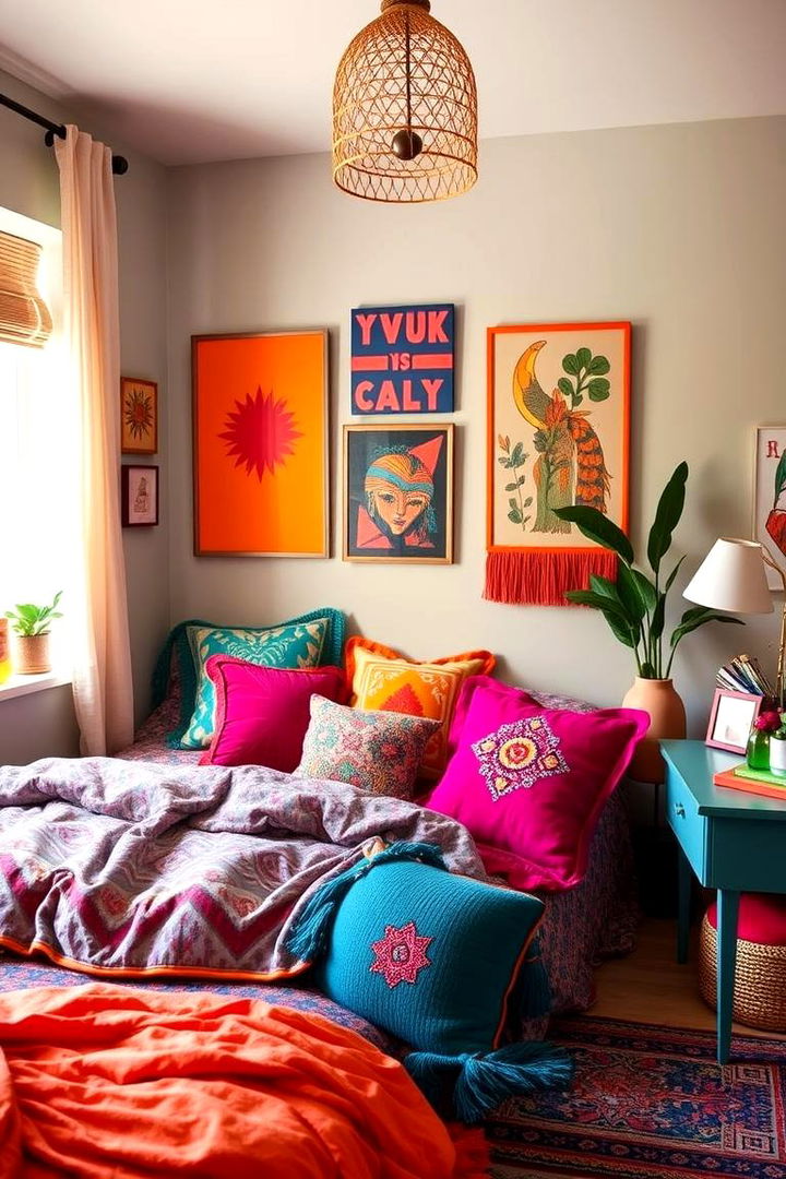 Vibrant Color Accents - Boho Dorm Room Ideas for Personalized Spaces