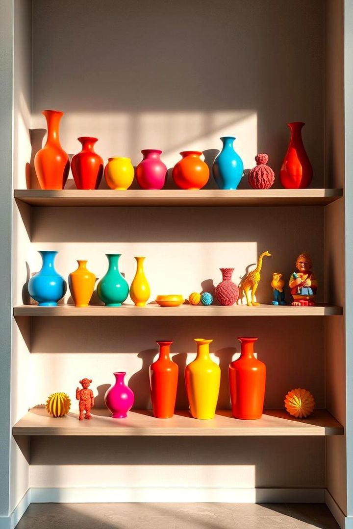 Vibrant Color Contrasts - Shelf Decor Ideas to Refresh Your Home Aesthetic