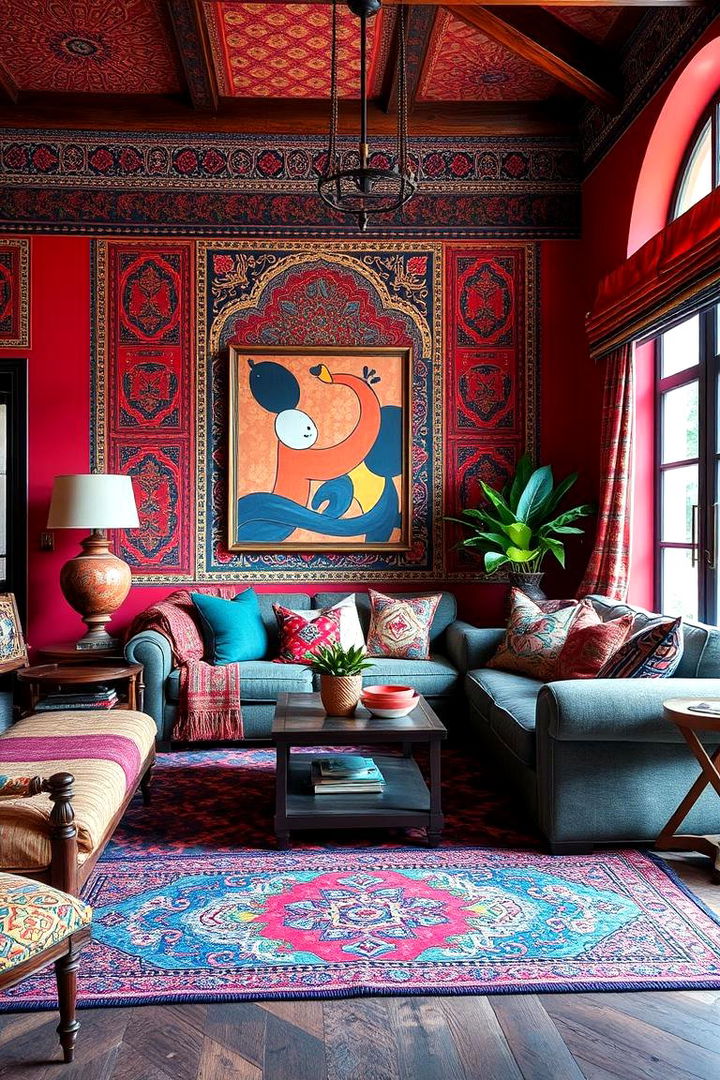 Vibrant Color Palettes and Rich Textures - Bohemian Moroccan Living Room Design Inspiration