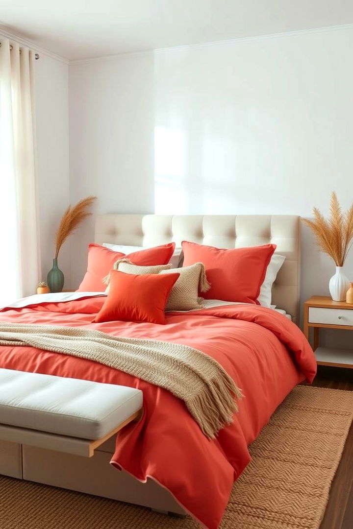Vibrant Coral Bedding Accents - Coral Bedroom Ideas for Serene and Vibrant Sleep Space Designs