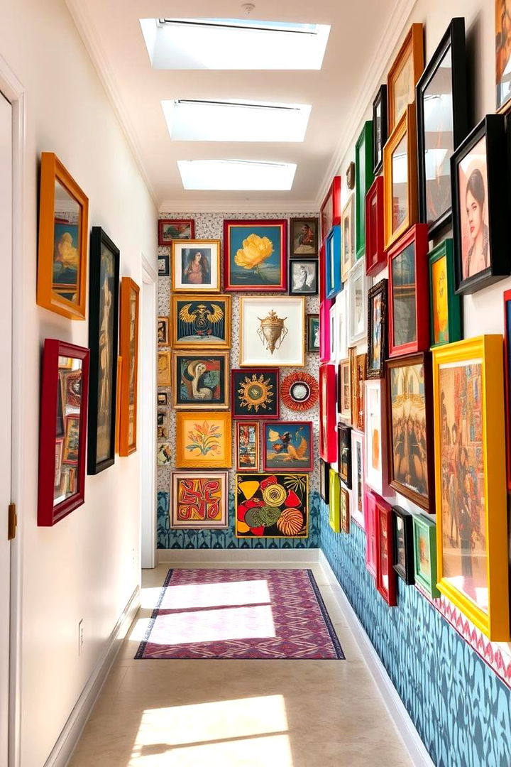 Vibrant Gallery Wall - Boho Hallway Ideas for Welcoming Entry Spaces