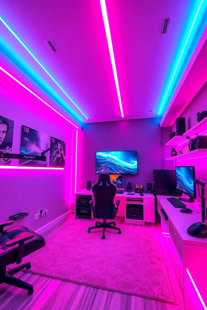 Vibrant LED Ambiance - Pink Gaming Setup Ideas for a Vibrant Playful Space