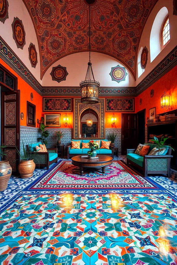 Vibrant Mosaic Tiles and Bold Colors - Moroccan-Inspired Living Room Decor Ideas for Rich Vibes