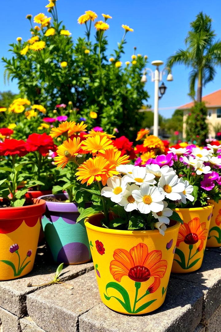 Vibrant Painted Flower Pots - Unique Garden Art Ideas for Creative Landscapes