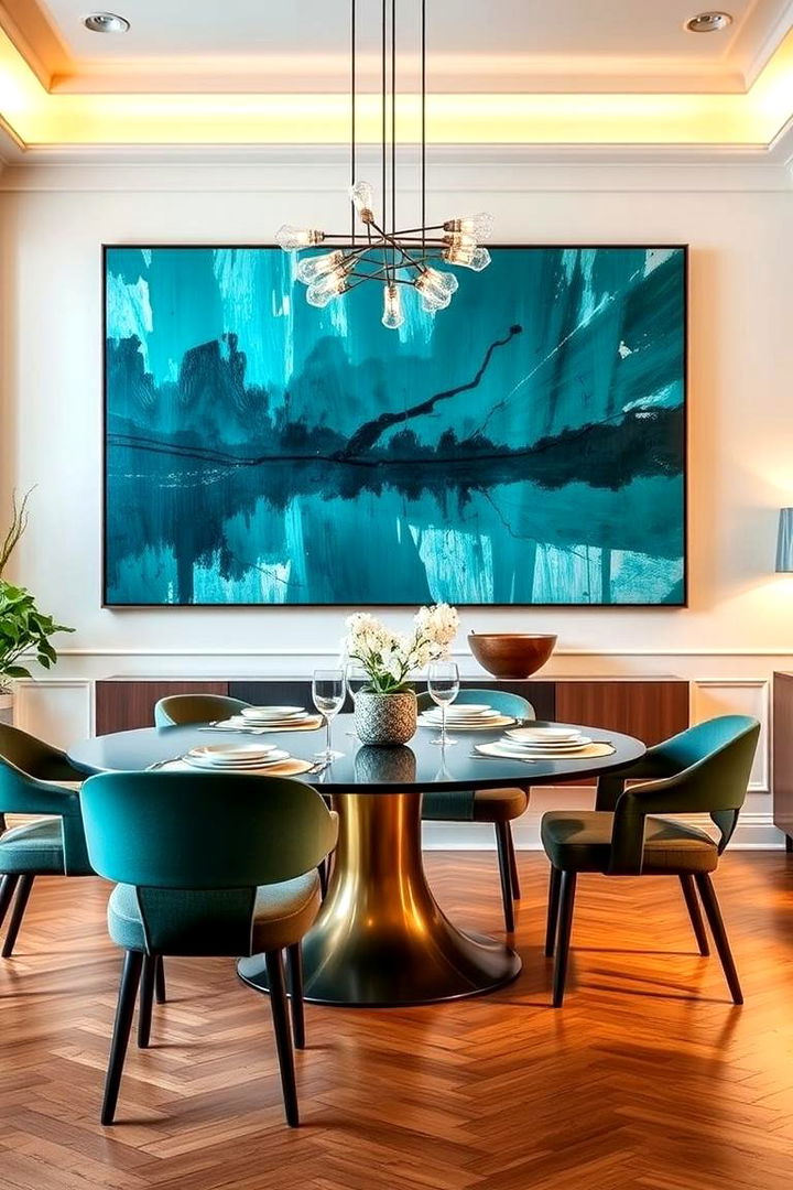 Vibrant Teal Accented Artwork - Teal Dining Room Ideas for Elegant Entertaining