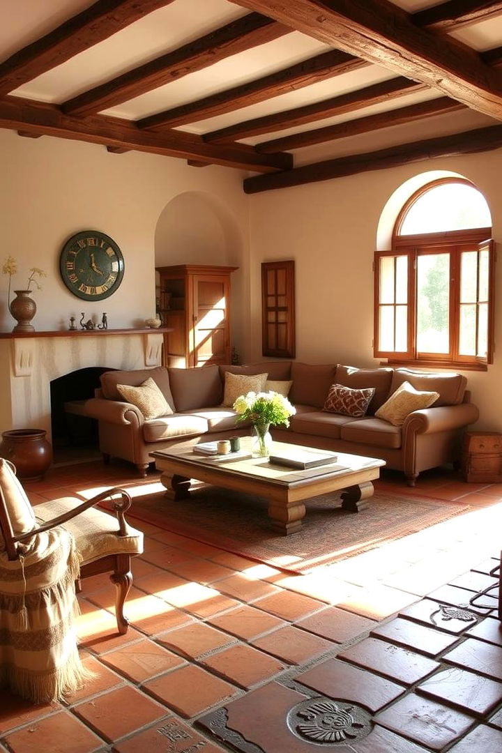 Vibrant Terracotta Flooring - Spanish Style Living Room Ideas for Warm Elegance
